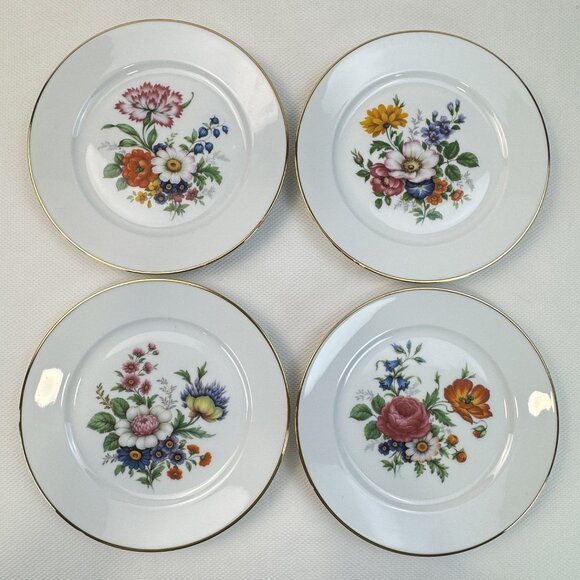 JKW | Accents | Set Of 4 Vintage Jkw Fine Porcelain Floral Plates 85 ...